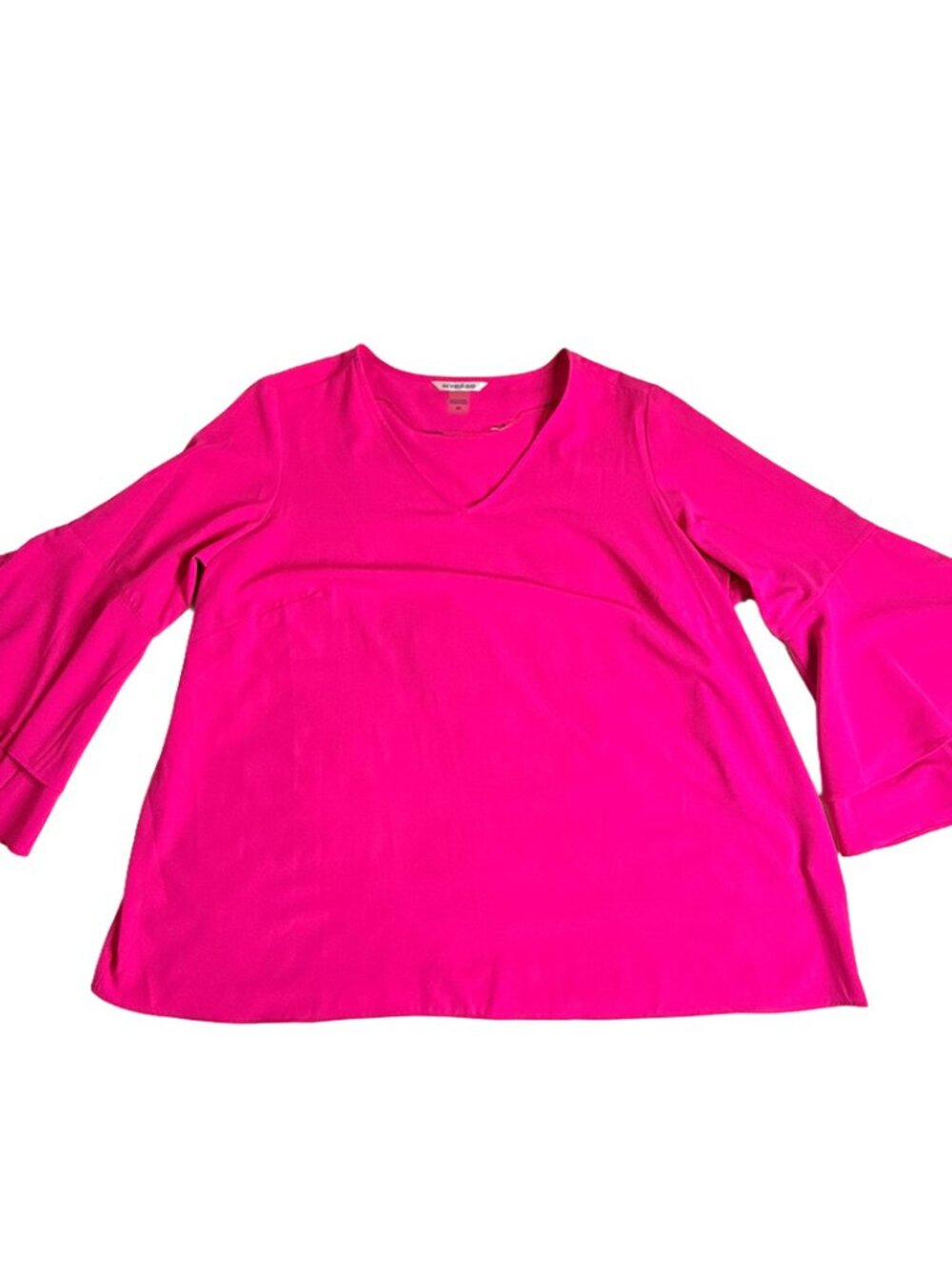 Peter Nygard Women’s 3X Hot Pink Blouse Bell Sleeve V-Neck Plus Size Top